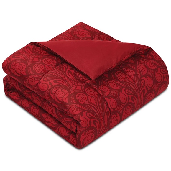 New Nuveau Scroll 3-Pc  Comforter Set REVERSIBLE RED Holiday Christmas FULL - Picture 9 of 14